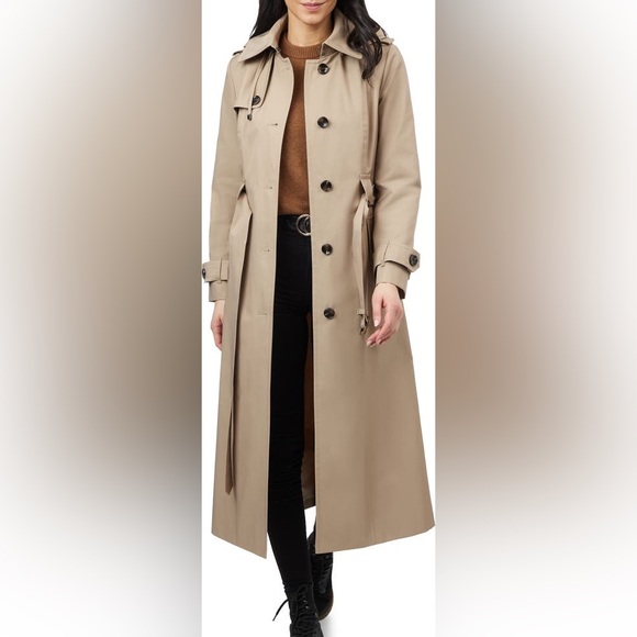 London Fog Jackets & Blazers - NWOT London Fog Womens Single Breasted Hooded Maxi Trench with Belt, SIZE MEDIUM